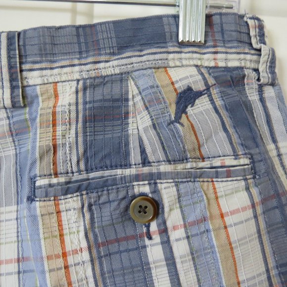 Tommy Bahama Blue Plaid Silk Blend Shorts - Picture 5 of 8